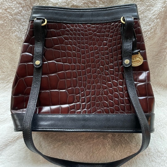 Brahmin Brown Leather Crocodile Alligator Print Shoulder Bag Purse - Made in USA